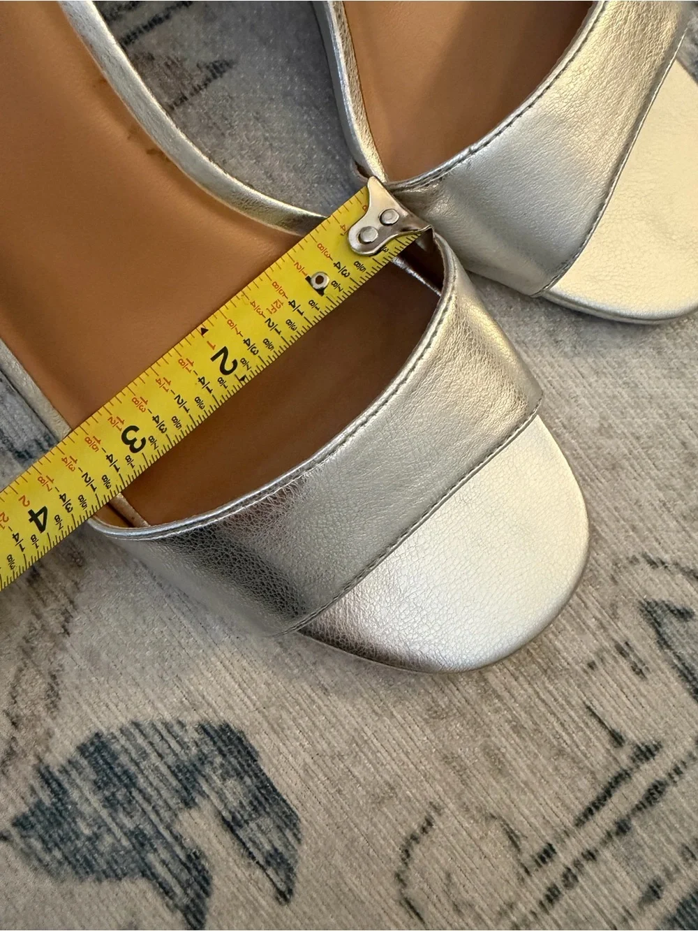 Metallic Silver Block Heel Sandals with Ankle Strap - Picture 4 of 4